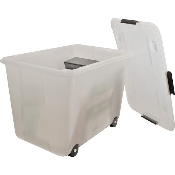 Mobile & Stackable Storage Tote W/ Lid, 15 gal, 15-4/5 in L x 23-4/5 in W x 15-4/5 in H, Clear